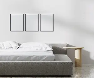 Modern Architecture Rendering Drucke: Poster frames mock up in bedroom interior