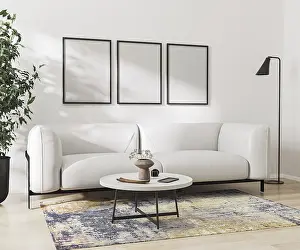 Computer Graphic Illustration Drucke: Empty poster frames mock up in home interior on white wall