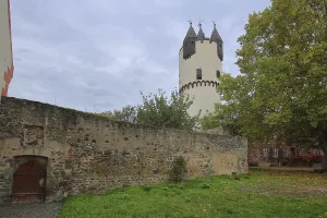 Historic City Walls Germany Drucke: Castle with tower keep and city wall in autumn