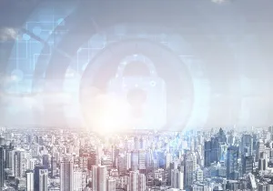 City Skyline Architecture Drucke: Computer security concept and information technology