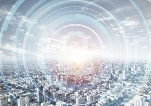 City Skyline Architecture Drucke: Computer security concept and information technology