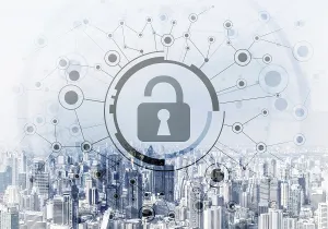 City Skyline Architecture Drucke: Computer security concept and information technology