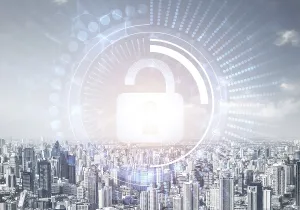 City Skyline Architecture Drucke: Computer security concept and information technology