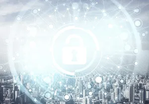 City Skyline Architecture Drucke: Computer security concept and information technology