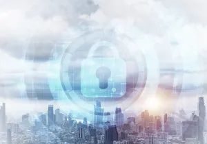 Modern Cityscape Architecture Drucke: Cryptography and encryption algorithm concept