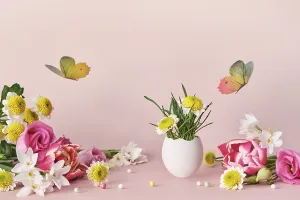 Springtime Floral Arrangements Drucke: Easter creative composition. Spring flowers