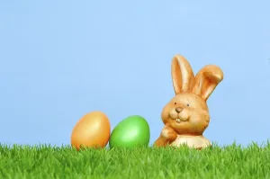 Deserted Easter Egg Scene Drucke: Porcelain Easter bunny and Easter eggs