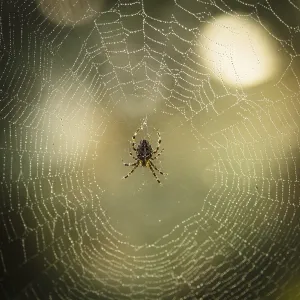 Macro Spider Web Drucke: Spider is doing the web, macro view