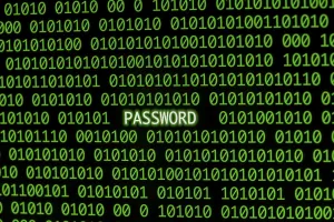 Secure Data Protection Drucke: Front view password with binary code