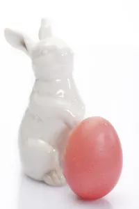 Christian Holiday Symbols Drucke: White Easter bunny and pink Easter egg