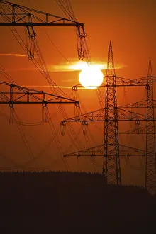 Electric Power Wire Drucke: Power masts at sunset