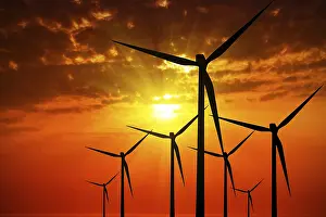 Deserted Wind Wheel Drucke: Power on the sunset