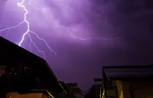 Stormy Atmosphere Drucke: Powerful Lightning on the cloudy sky