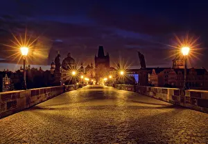 European Capital Cityscape Drucke: Prague at night