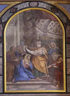 Drucke von Darstellung Jesu im Tempel, Altarbild in der Franziskanerkirche Unserer Lieben Frau in Ljubljana, Slowenien Slowenien Drucke: Darstellung Jesu im Tempel