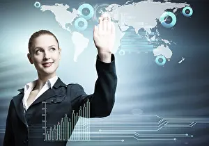 Female Manager Career Drucke: Pretty businesswoman working with virtual panel interface