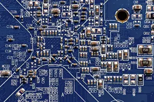 Circuit Board Design Drucke: Printed circuit Board with chips and radio components electronics