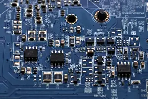 Circuit Board Design Drucke: Printed circuit Board with chips and radio components electronics
