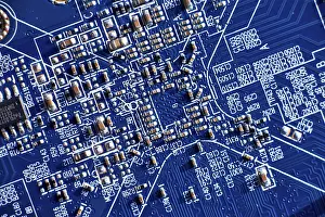 Circuit Board Design Drucke: Printed circuit Board with chips and radio components electronics