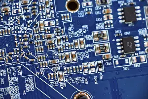 Circuit Board Design Drucke: Printed circuit Board with chips and radio components electronics