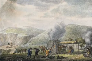 Industrial Plant Illustration Drucke: The processing of copper, copper mine