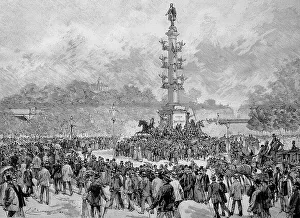 Historical Depiction Europe Drucke: The procession of workers into the Prater on 1 May 1882
