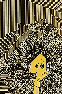 Computer Motherboard Drucke: Processor mainboard circuit board background close up