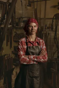 Blacksmith Workshop Drucke: Professional blacksmith in workshop portrait