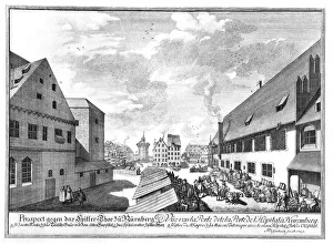 Historic Building Depiction Drucke: Prospect against Spitler-Thor at Nuremberg