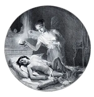 Cupid And Psyche Mythology Drucke: Psyche eavesdropping over Cupid
