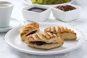 Sweet Breakfast Ideas Drucke: Puff pastry with jam on breakfast table