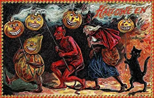 Halloween Pumpkin Art Drucke: Pumpkin figure, devil, witch, black cat