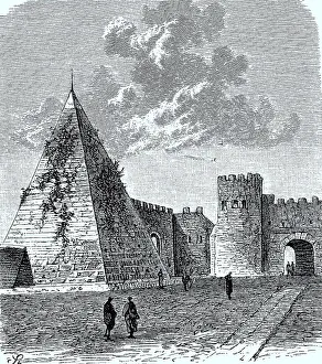 Famous Tourist Attraction Rome Drucke: The Pyramid of Cestius in Rome