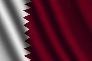 Drucke von Das qatarische Flagge weht im Wind Katar Drucke: Das qatarische Flagge weht im Wind.