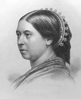 UK Historical Figures Drucke: Queen Victoria (1819-1901) on engraving from the 1800s