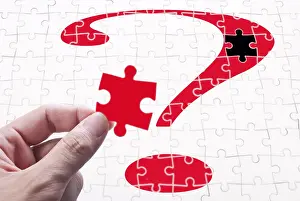 Question Mark Symbol Drucke: Question mark, human hand and puzzle game