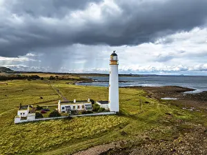 Scottish Lighthouse Photography Drucke: Rain Clouds over Barns Ness Lighthouse from a drone