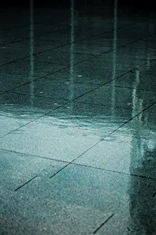 Deserted Daytime Scene Drucke: Rain on flagged floor
