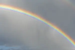 Cloudy Atmospheric Mood Drucke: Rainbow appears in rain clouds in spring