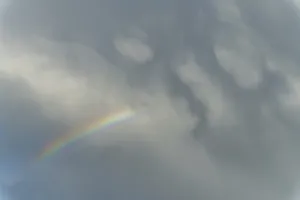Cloudy Atmospheric Mood Drucke: Rainbow appears in rain clouds in spring