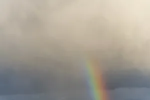Western European Landscapes Drucke: Rainbow appears in rain clouds in spring