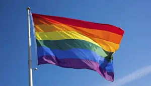 Symbolic Representation Drucke: The rainbow flag flutters in the wind