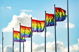 Colorful Diversity Drucke: Five rainbow flags in a row