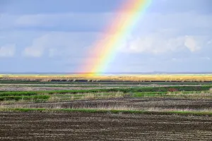 Deserted Farmland Photo Drucke: Rainbow, a view of the landscape in the field