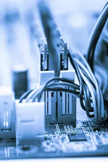 Printed Circuit Board Design Drucke: RAM socket closeup on the computer motherboard