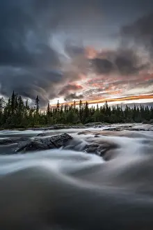Northern Europe River Landscape Drucke: Rapids of the river Gamajahka