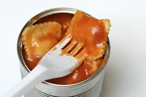 Ecofriendly Packaging Solutions Drucke: Ravioli in tin and plastic fork
