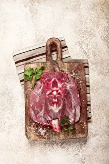 Butcher Shop Products Drucke: Raw steak, veal neck on the bone