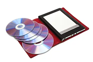 Studio Shot Of A Reader Drucke: Reader in a leather cover on a white background