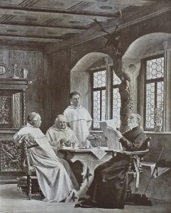 Austria Religious Buildings Drucke: Reading the Newspaper by the Monks in the Monastery